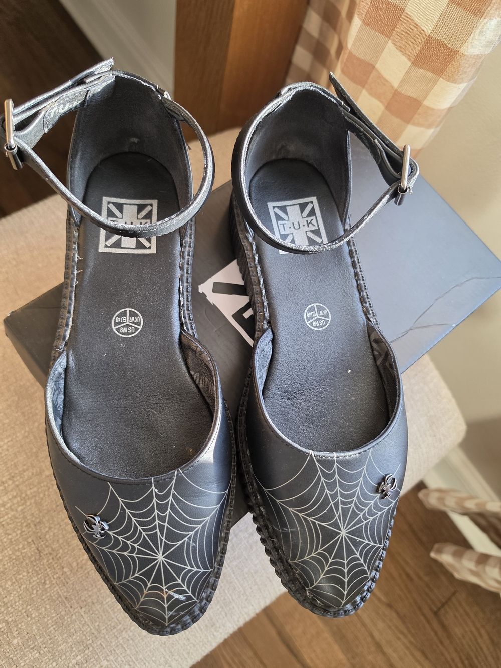 T.U.K Women's Black Spiderweb Ankle-Strap Flats - Picture 6 of 6